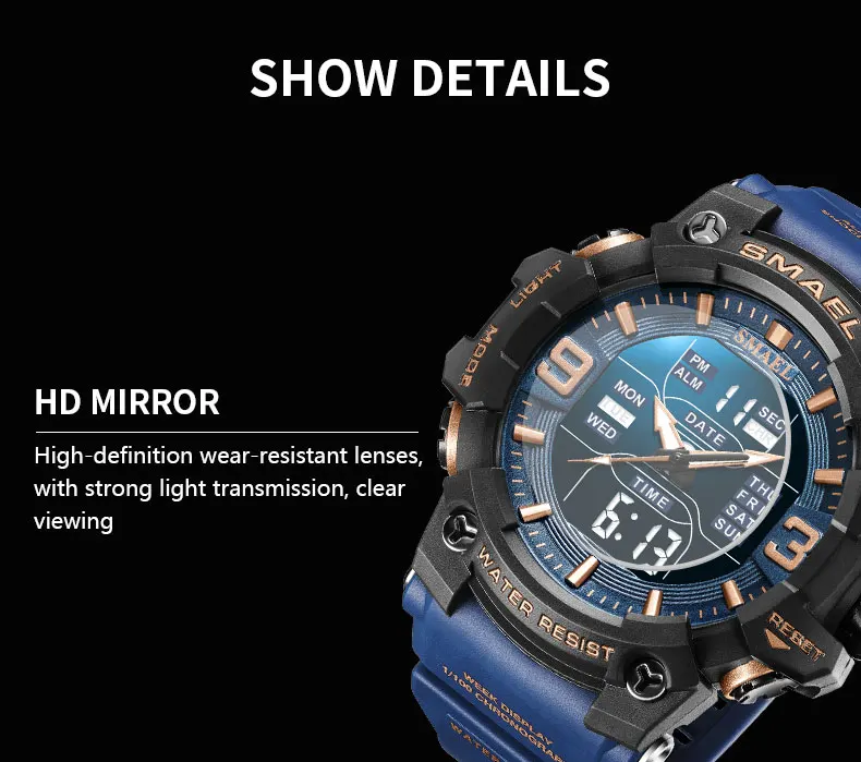 SMAEL 8049 Watch Sport LED Light Alarm Clock Dual Time Display WaterproofWeek Auto Date Wristwatches Quartz Sf20340b892804874894ac40a122e3353o