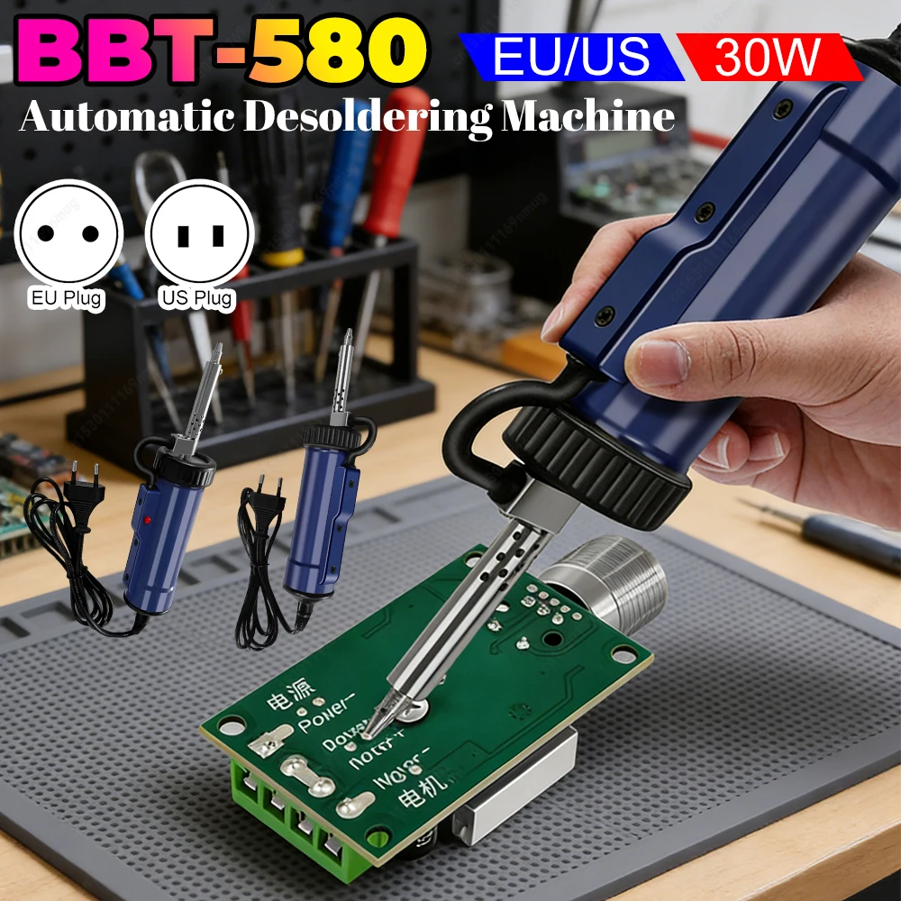 

Автоматический вакуумный отпаяльный насос BBT-580, 110В/220В, 30Вт, портативный, с 3 насадками для удаления припоя, инструмент для ремонта