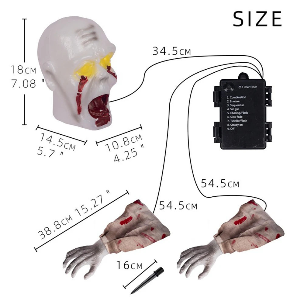 1PC Halloween Creepy Ghost Horror Ornament Glowing Skeleton Ground Plug Hands Set Warm Light Skeleton Decoration Street Lamp