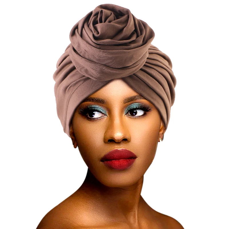 Woman Muslim Headscarf Cap Rose Knotted Head Wrap Headband Elegant Retro African Turban For Ladies Beanies Caps Headpiece