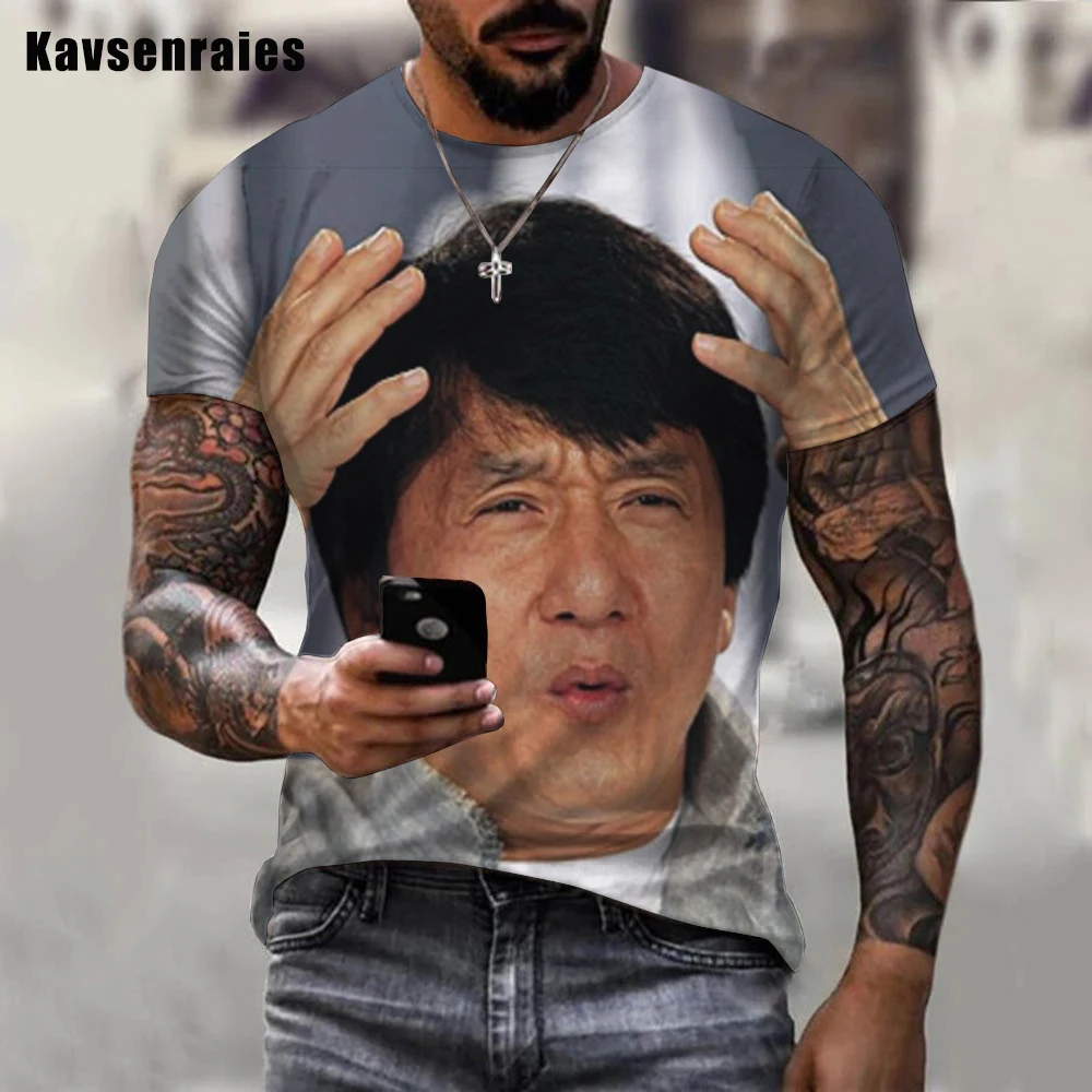 2023 Summer New Style Kung Fu Movie Star Jackie Chan Men Women 3D Printing Casual Round Neck Short Sleeve Oversized T-shirt