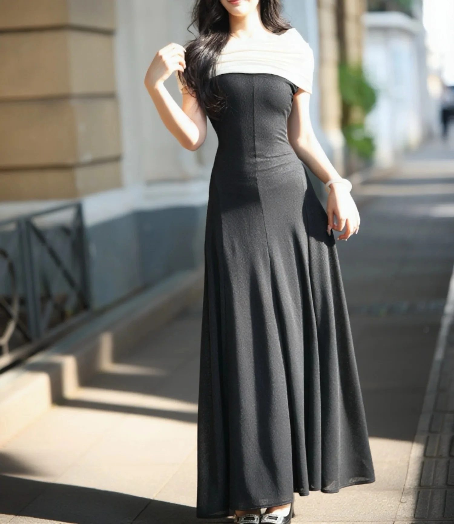 فستان أسود برقبة مائلة للنساء أنيق للربيع ماكسي فيستدوس ضيق للحفلات المسائية ملابس طويلة للسيدات للصيف