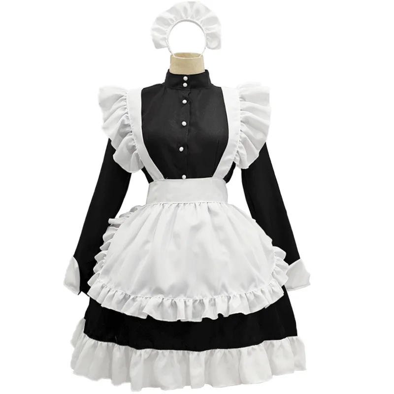 

Japanese European Version Dress Large Size Long Sleeve Women's Wear Black and White Cartoon Cosplay Maid Skirt