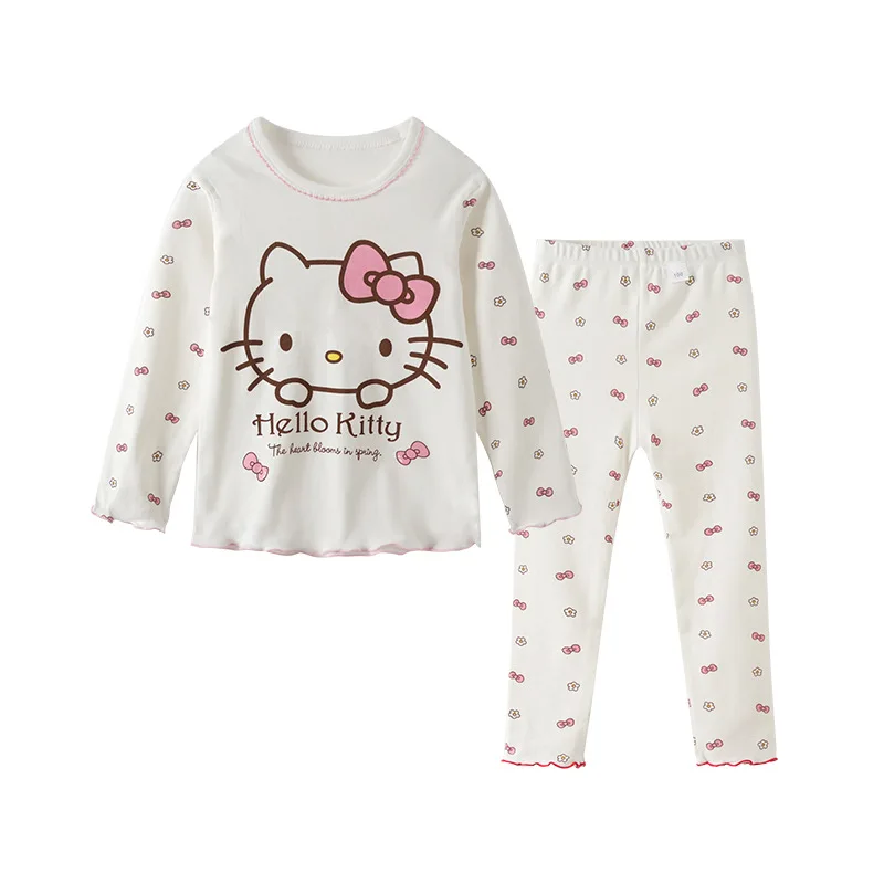 Hello Kitty Baby Cotton Set Sanrio Kids Pajamas Suit Mymelody Clothing Long Sleeve Kids Suit Cute Cartoon Toddler Suit Nightgown