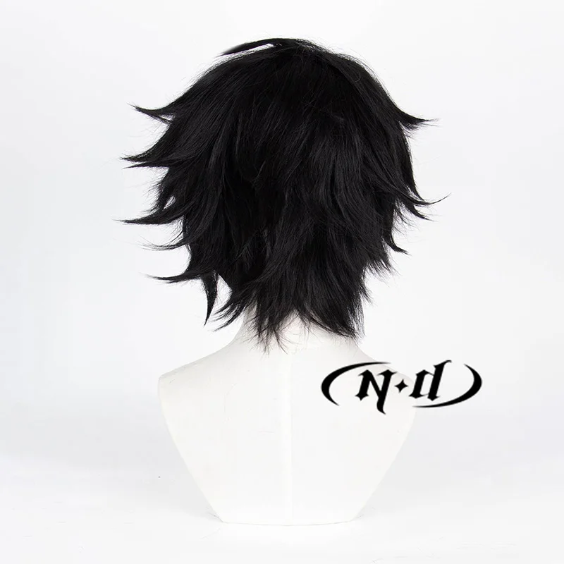 ND L Lawliet تأثيري الباروكات مذكرة الموت أنيمي تأثيري فوضوي شعر أسود الباروكات لحزب كوميك كوزر مقاومة للحرارة الاصطناعية