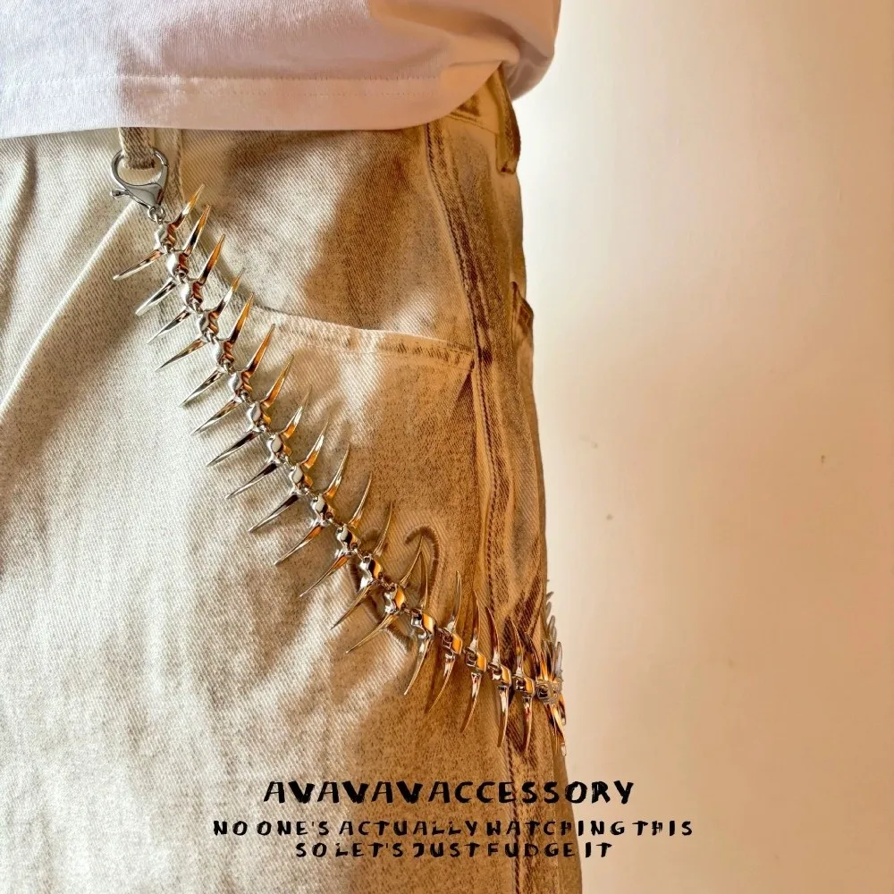 Punk Metal Waist Chain Spike Fishbone Body Jewelry Wallet Keychain Backpack Accessory Gothic Accessory