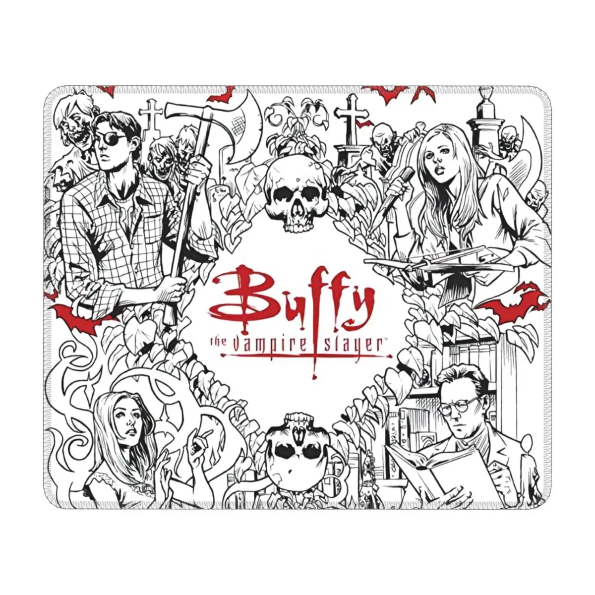 Buffy The Vampire Slayer Laptop Mouse Pad Square Mousepad Non-Slip Rubber Supernatural Horror TV Show Desk Mat for Gamer