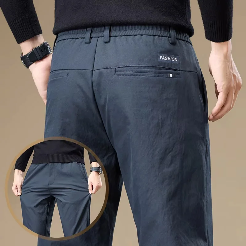 

Brand Clothing Autumn Winter Casual Pants Men Elastic Waist Classic Straight Business Korean Formal Solid Color Trousers Male