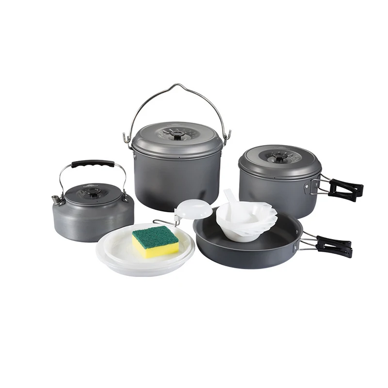 CAMPINGMOON MC-700 Grey Portable Outdoor Camping Cookware Set - Grey Kitchen Pot Set Cooking Pans And Pot for Camping