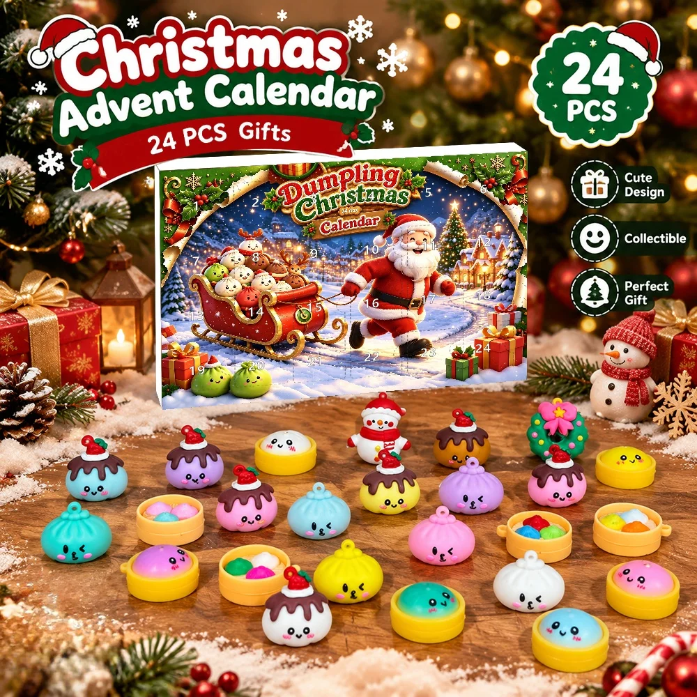 24 Stück Weihnachtsdekoration in Form von Knödeln, Adventskalender, 3D-Hängedekoration, Weihnachtsmann, Schneemann, Weihnachtsgeschenk für die Familie – Detail 1