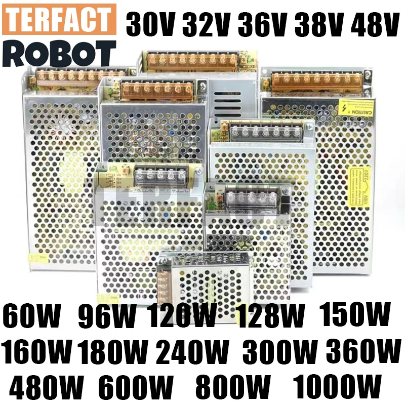 Switching 30V DC Power Supply SMPS 32V 36V 48V 60W 96W 128W 150W 240W 360W 480W 800W 110V AC 220V to 1A 2A 3A 5A 10A TERFACT