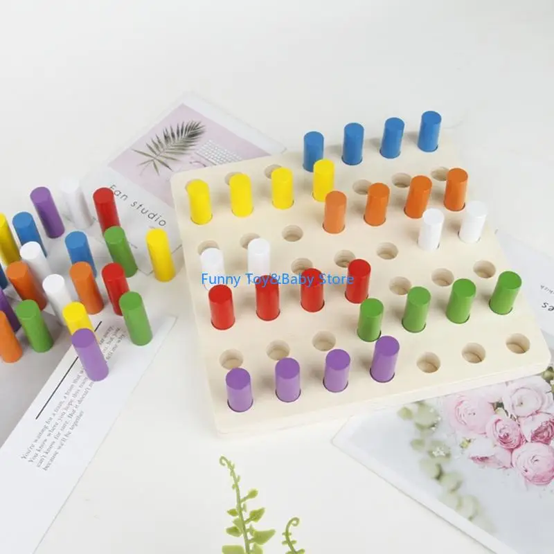 Đồ chơi bảng ghim giác quan bằng gỗ để phát triển kỹ năng vận động tinh và học nhận biết màu sắc cho trẻ từ 3 tuổi trở lên C90B