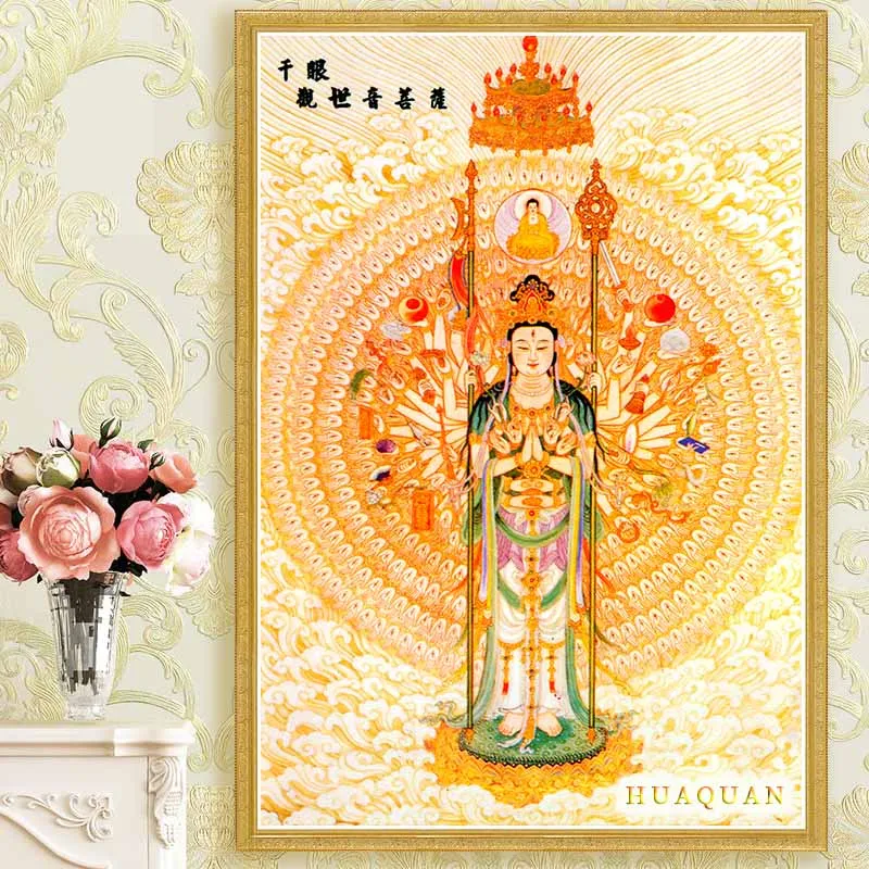 DIY Cross stitch kit cotton thread full embroidery Thousand-hand Avalokitesvara Buddhism Handmade crafts Gift Stitchwork