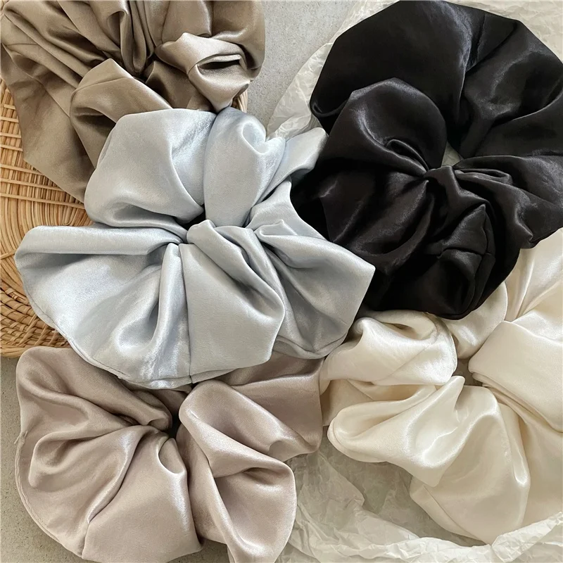 

Silky Satin Fabric Hair Ties Pleated Large Intestine Ring Hair Ba Pure Color Elegance Ponytail Hair Ba Head Ropes