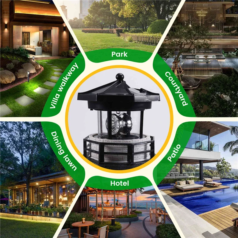 ABKS-Led Solar Rotating Lighthouse Outdoor Garden Decorative Light Garden Landscape Light Rotating  Light