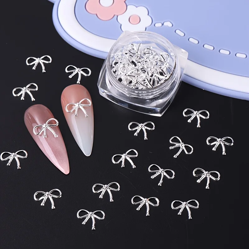 3-Flaschen-Weidenbögen aus Metall, Nageldekoration, Gold, Silber, 3D-Bowknot-Design, DIY-Charm, eleganter metallischer Schmuck, Maniküre-Zubehör – Detail 4