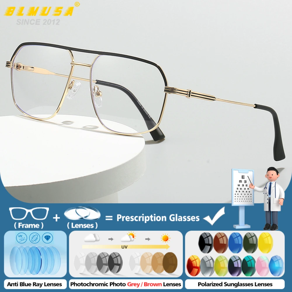 

BLMUSA Classic Photochromic Reading Prescription Glasses Men Anti Blue Ray Myopia Eyeglasses Trendy Polarized Driving Sunglasses