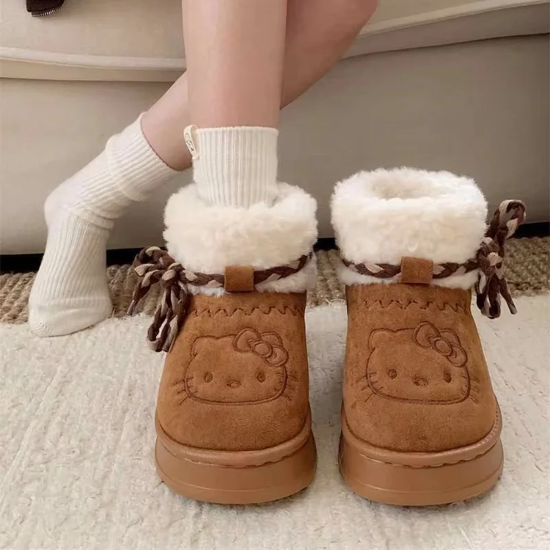 New Sanrio Hello Kitty Snow Boots Winter Girl Snow Booties Keep Warm Slippers Non-Slip Sneaker Outdoor Warmth Snow Boot Gift