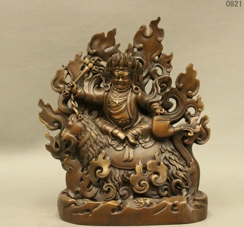 

8" Chinese Pure Bronze Palden Lhamo Deity Ride Sheep Buddha Tibet Tantra Statue