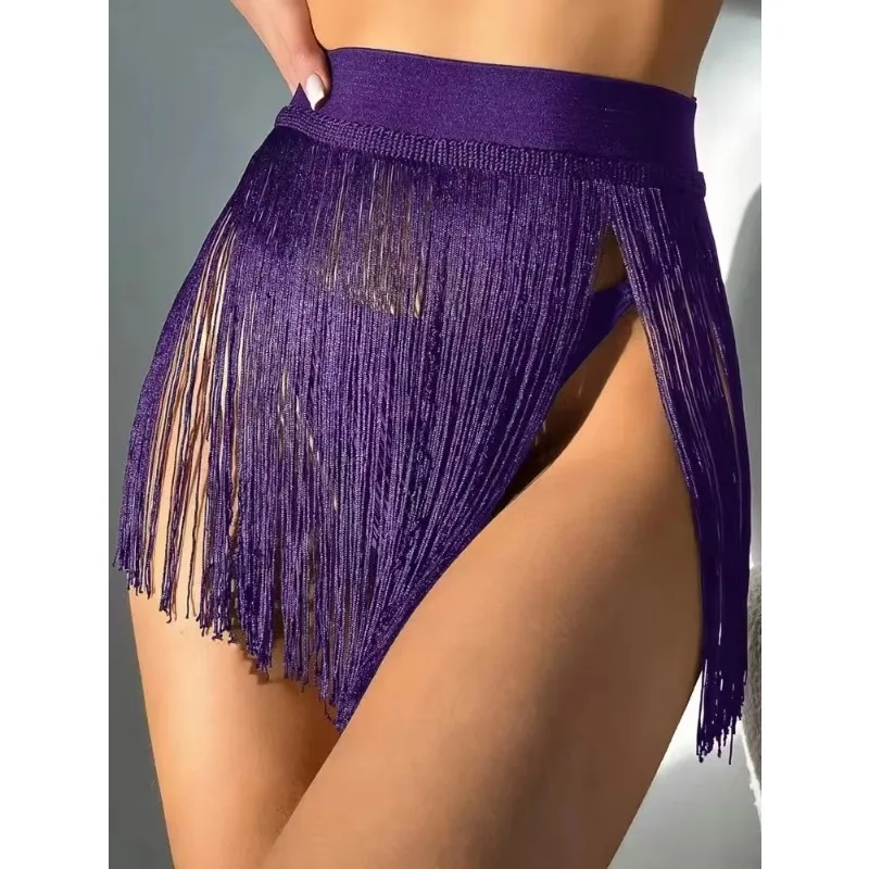 Summer Mini Tassels Black See Through Skirts Women Sexy High Waist Solid Dress Girls Party Clubwear Beach Wrap Bikini Cover Ups