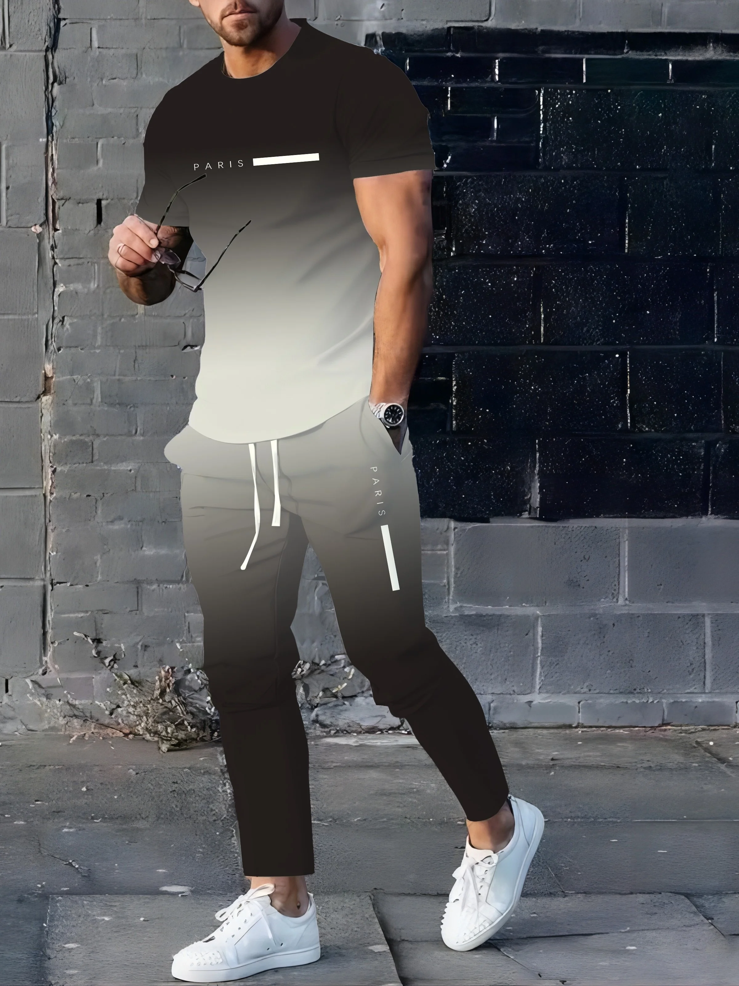 

The 2025 Summer new men's suit is a casual and fashionable outdoor gradient men's wear with letter prints