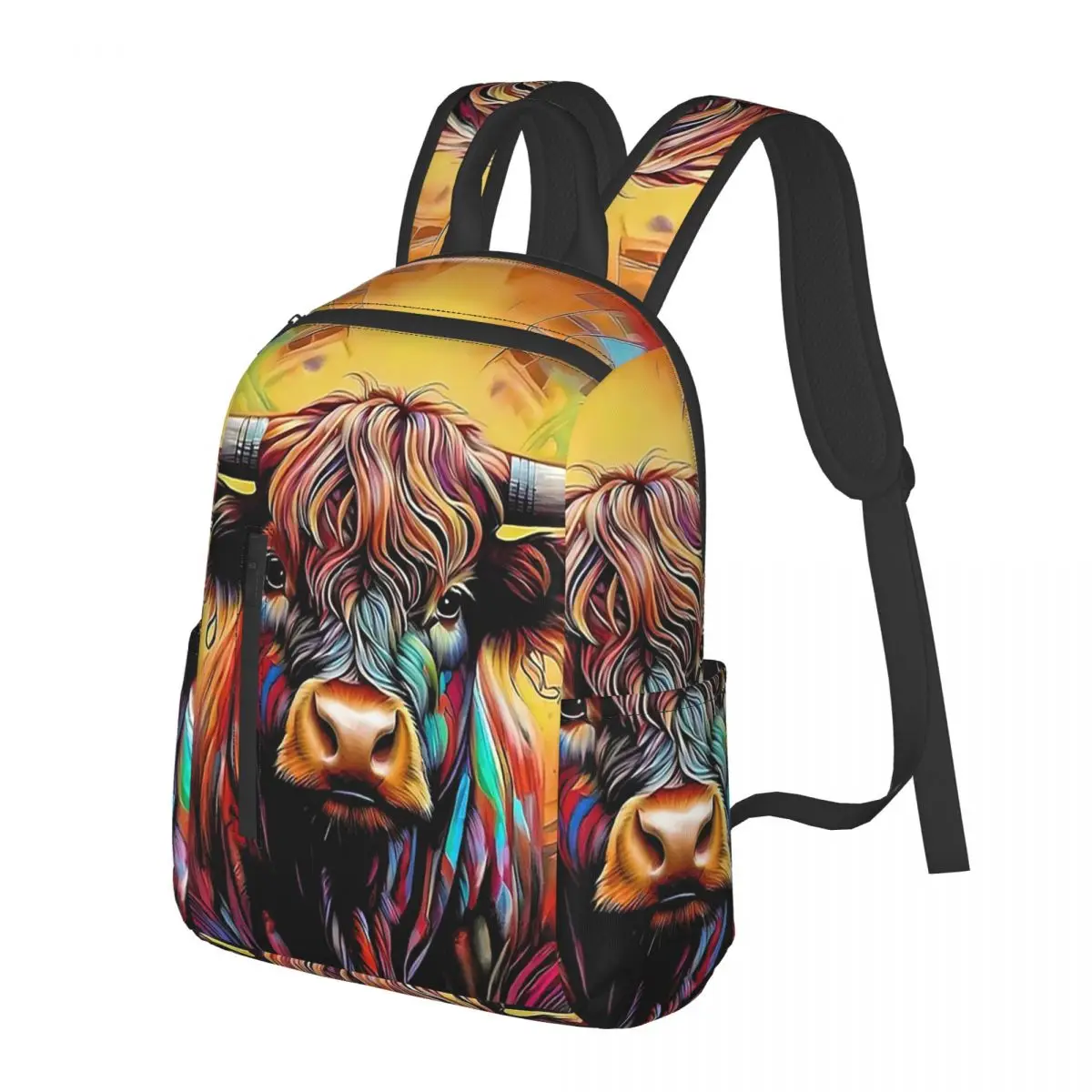 

Abstract Colourful Highland Cow Graffiti Student Backpack School Bag Hiking Travel Daypack for Men Women Bookbag Shoulder Bags