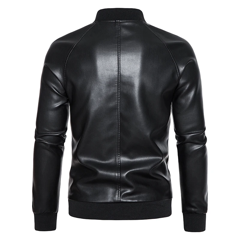 Men's Leather Bomber Moto Jackets Baseball Collar Express Faux   PU Bike  For  Male