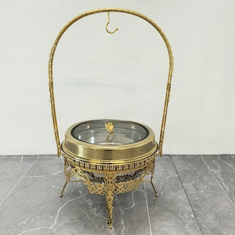 

9L Gold Hanging Cover Round Buffet Stove Hotel Restaurant Light Luxury Stainless Steel Alcohol Pot