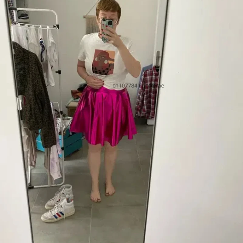 Женская юбка для джазовых танцев, большие размеры, плиссированная эластичная полуюбка из искусственной кожи яркого цвета, универсальный костюм для сценических танцев, группового выступления