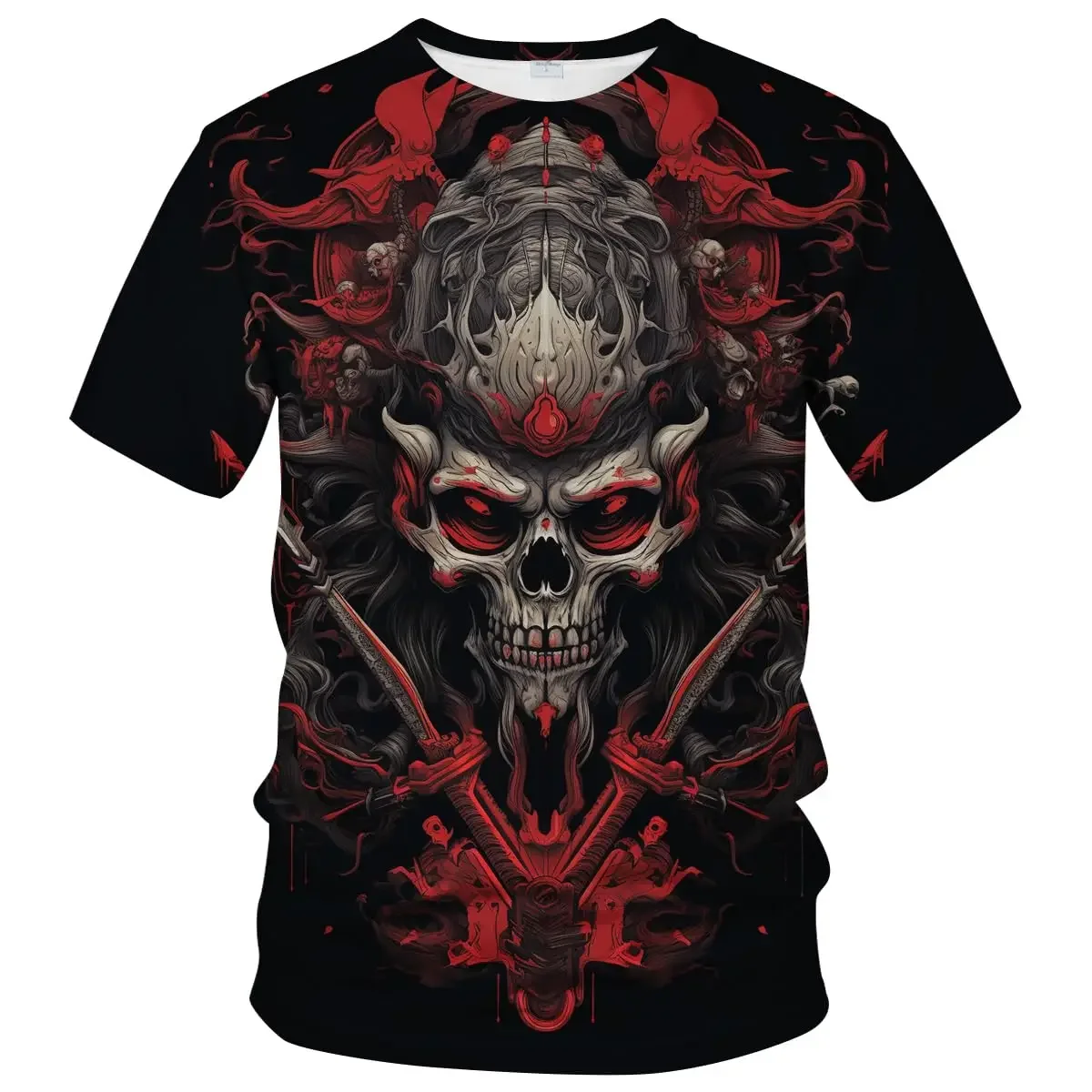 Neues 3D-gedrucktes T-Shirt für Herren, Sommerliches Vintage-Totenkopf-Print-Oberteil, Teufel-Kurzarm-Shirt, modisches O-Neck-Streetwear, Oversize-T-Shirt für Herren