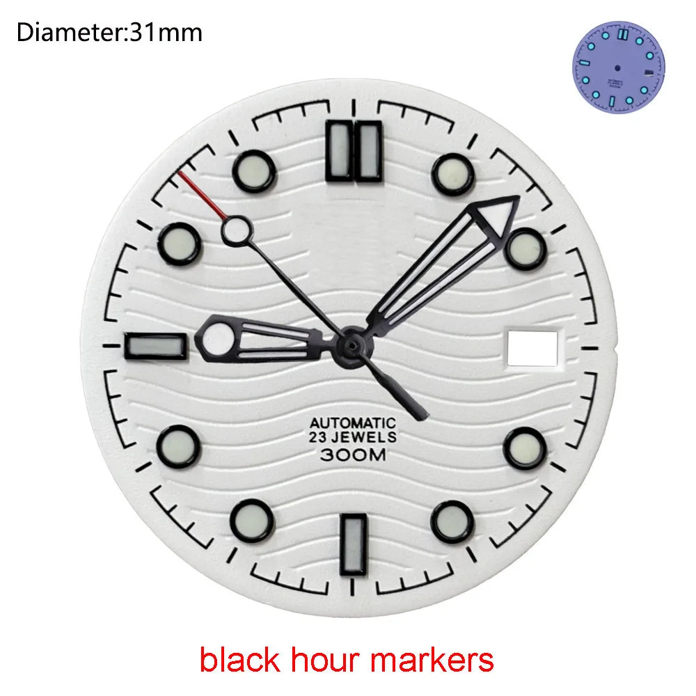 31mm NH35 S Logo Dial Sunburst Green Blue Water Waves Dial for NH35 Movement Vintage Silver S 5 SPORTS Dial Watch Accessories