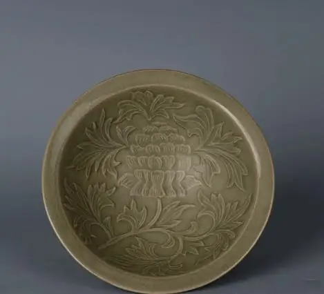 

Antique collection &decoration: Double-layer porcelain rain-hat bowl with carved patterns from Yaozhou Kiln in the Song Dynasty