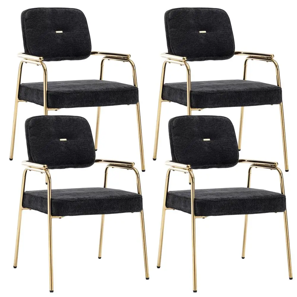 

Accent Chair Dining Chair Set of 4, Chenille Upholstered Armchair Reading Side Chair, Comfy Living Room Chair with Gold Metal L