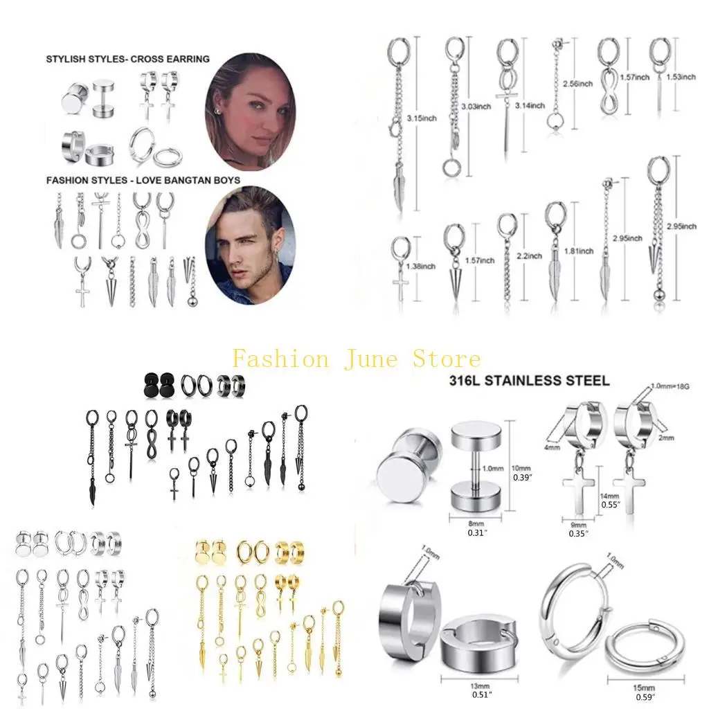 N5KA 20 Pcs/Set Personality Versatile Men and Women Earrings Simple Stylish Earrings