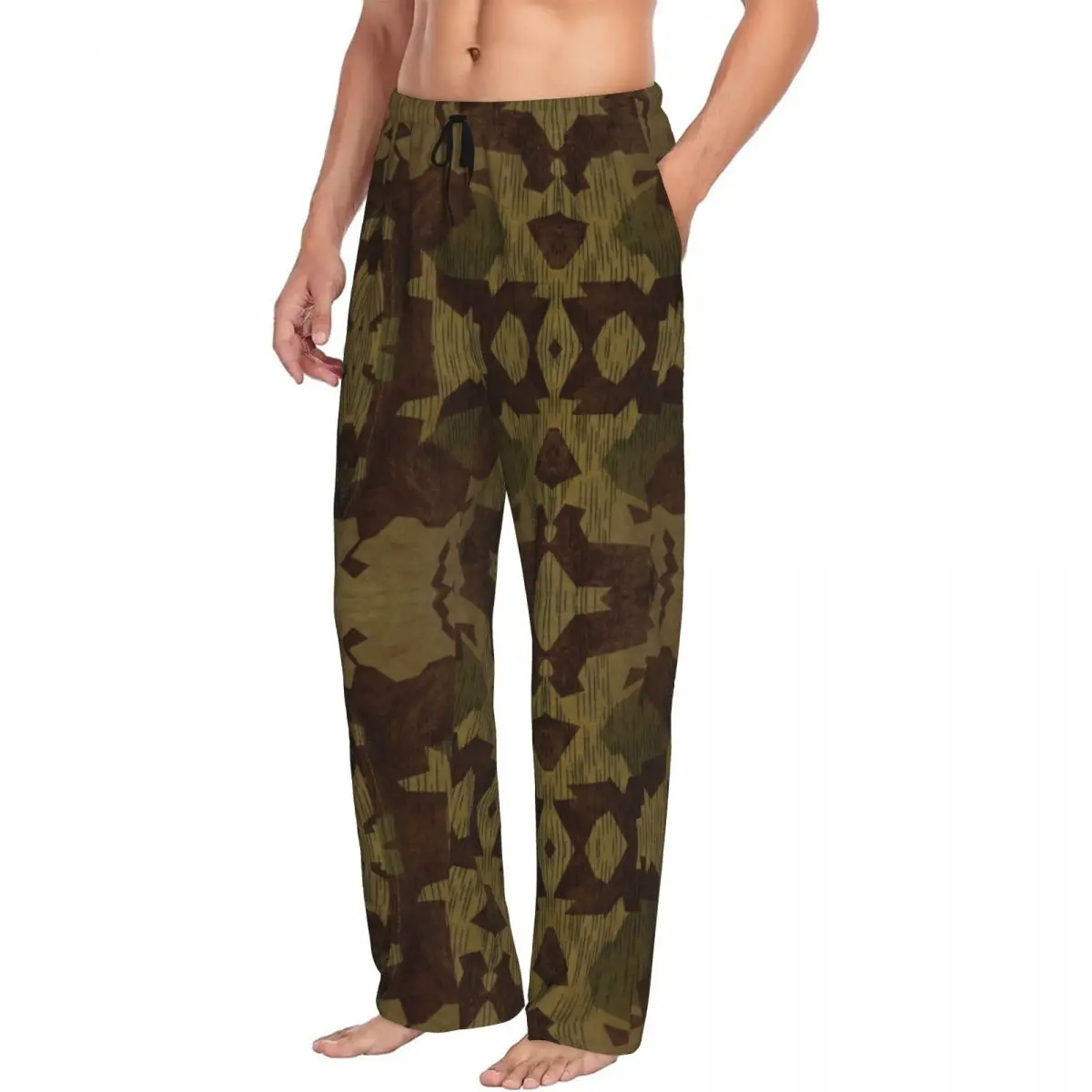 Custom WW2 German Splittertarn Camo Pajama Pants Sleepwear Men Elastic Waistband Military Army Camouflage Sleep Lounge Bottoms view 2