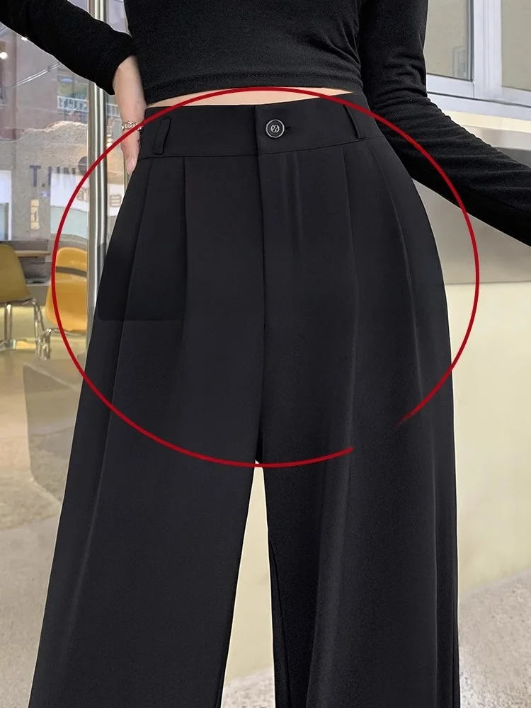 

Черные широкие костюмные брюки для женщин с высокой талией, свободные повседневные брюки Pear Ape, большие размеры, утягивающие длинные брюки из полиэфирного волокна