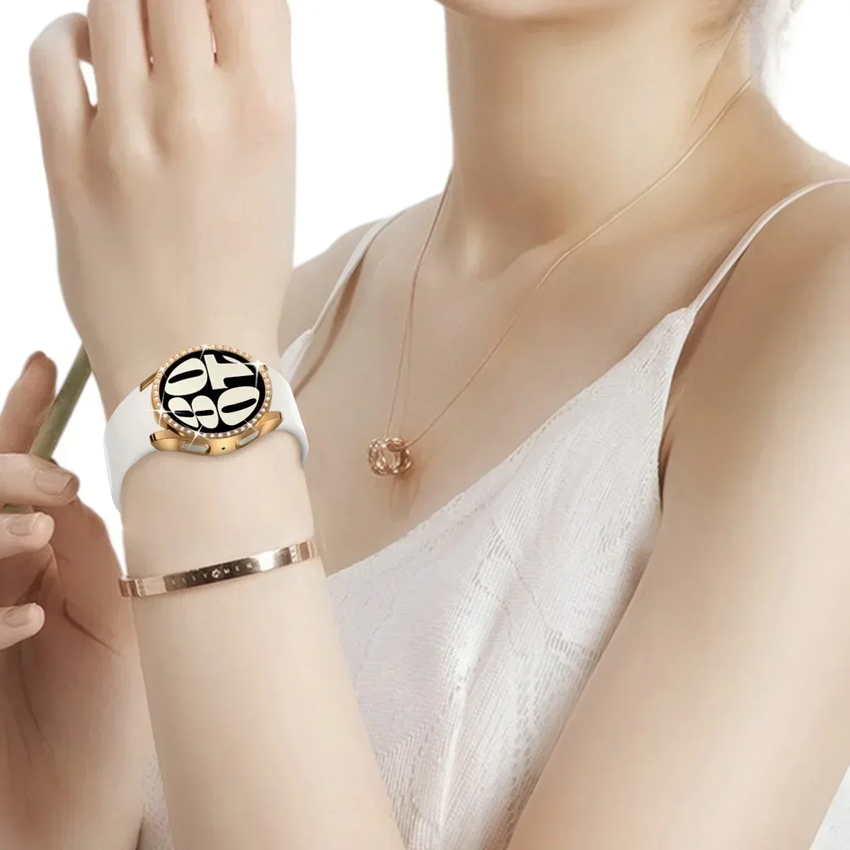 Diamond Case for Samsung Galaxy Watch 6 5 4 40mm 44mm Protective Case PC single row encrusted shiny cover bumper no glass