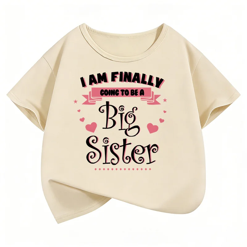 Big Sister with Love Heart Letter Printed T Shirts Kids Children's T-shirt Girls Summer Spring Casual Top Tee Shirt