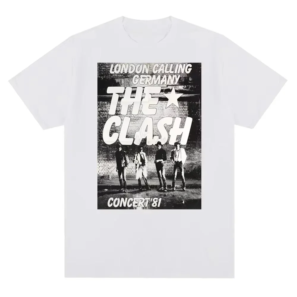 جديد طاقم الرقبة الصدام لندن الدعوة خمر تصميم طباعة الجرافيك تي شيرت الرجال الموسيقى روك باند القطن تيز ملابس للجنسين