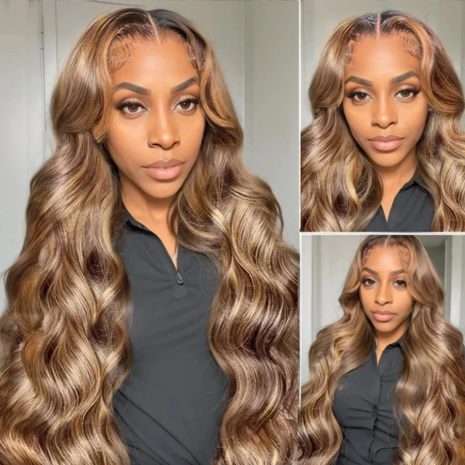Wig Rambut Manusia Model Body Wave Highlight Ombre Lace Front 30 34 Inch Wig Berwarna 13x4 13x6 Hd Lace Frontal Wig Untuk Wanita Kulit Hitam