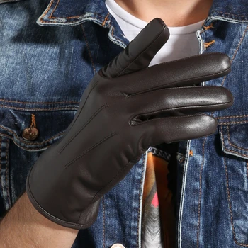 Gours inverno luvas de couro real para homens marrom genuíno pele de cabra luvas velo forrado quente macio condução moda luvas novo gsm022