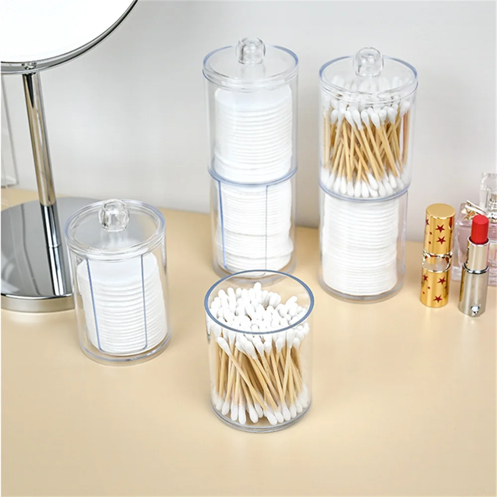 Acrylic Makeup Organizer Cotton Pad Storage Box For Cotton Swabs Rod Cosmetics Jewelry Organizer with Bamboo Lid Repacking Boxes