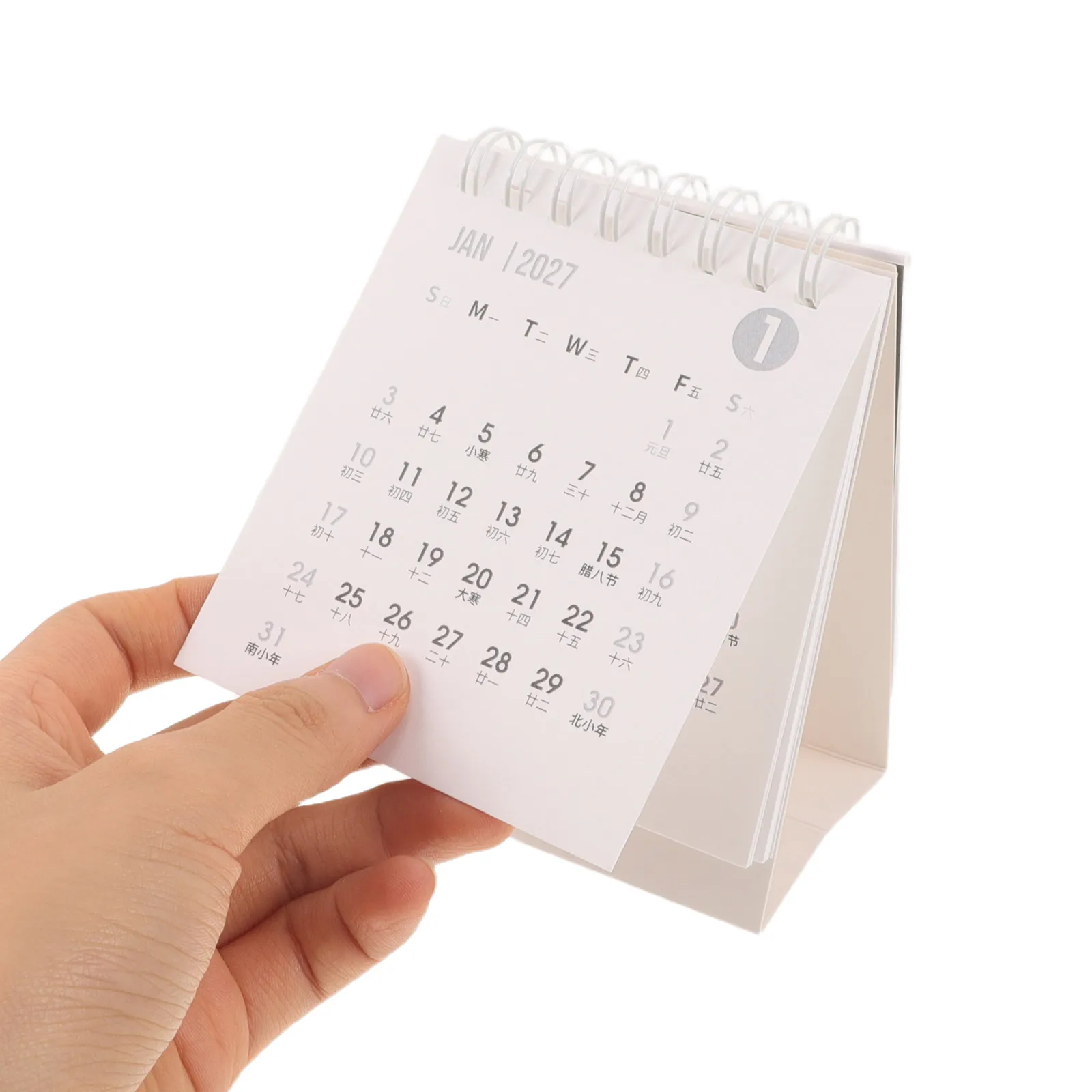 Mini Desk Calendar 2026-2027 Spiral Flip Standing Almanac Pad Minimalist Office Planner for Home School Work Desk Green