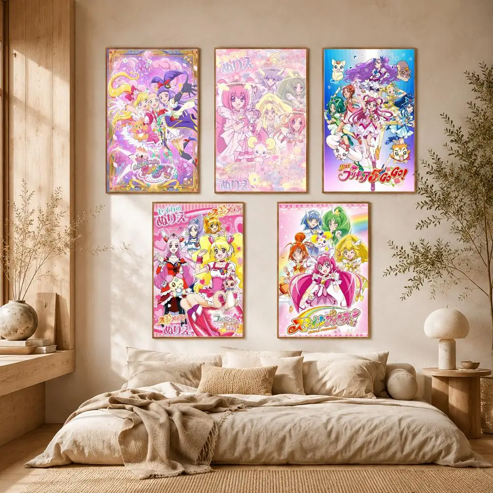 Pretty Cure Anime Magical Girl Poster Self-adhesive Advanced Aesthetic Printing Paper Wall Art for Living Room Home Decor