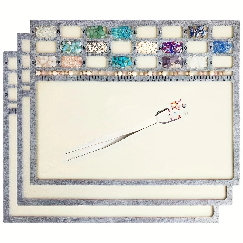 2Pcs Felt Beading Mat Rectangle Felt Bead Design Boards with Centimeter Alphabetic Scale Beads Tray Bead Pads for Art Crafts