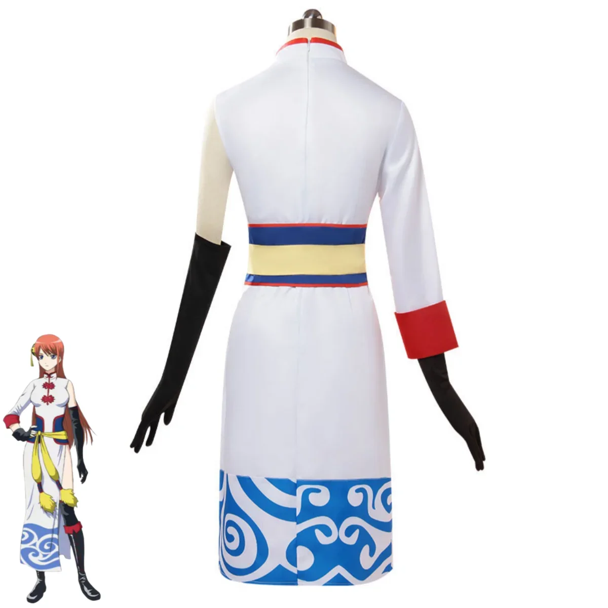 Anime GINTAMA Kagura Cosplay Costume Leader Chinese Style White Cheongsam Dress Wig Headwear Woman Sexy Carnival Christmas Suit