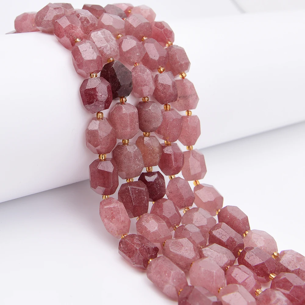 APDGG Big 16x20mm Natural Strawberry Quartz Stone Cutting Oval Nugget Loose Pendant Beads 16'' Strand Jewelry Making DIY
