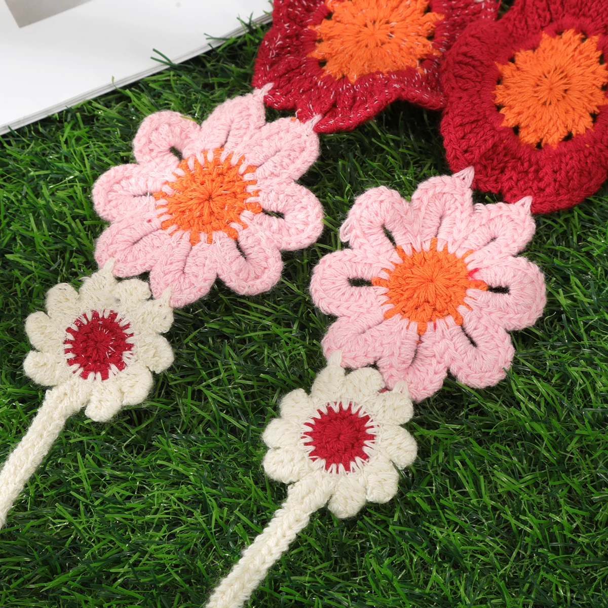 Crochet Ins Sweet Cute Little Flower Knitted Headband Women Hair Handmade Knitted Hairband Turban Bandana Headwrap