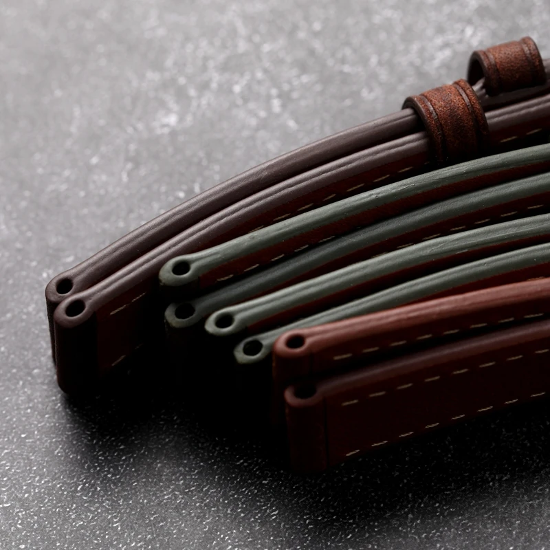 Handmade Strap Italian First Layer Cowhide Leather Watchband 18 19 20 21 22MM Green Gray Brown Men\'s Old Watch Bracelet