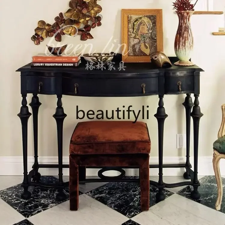 

French neoclassical solid wood entrance table/retro black desk/Chinese multi-functional dressing table6239